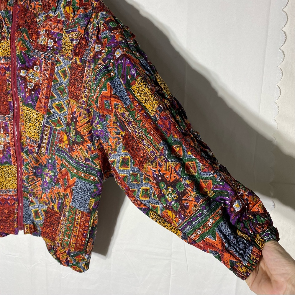 Vintage 90s Handmade All Over Multi Print Zip Front Bomber Jacket XL Streetwear - Picture 9 of 16